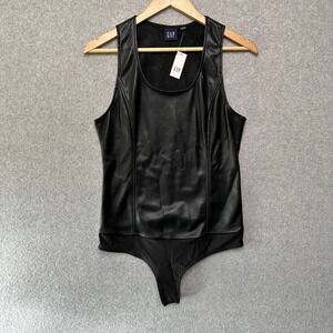 GAP Womens Faux Leather Sleeveless Bodice Bodysuit Black 826202-01-1 Size M NEW